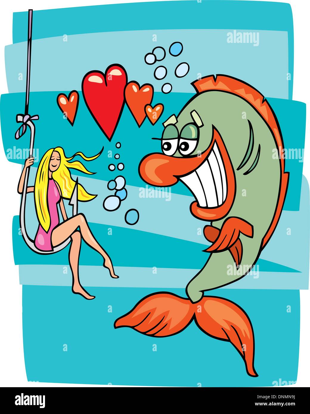 Illustration of fish in love and pretty blond girl Stock Vector Image ...