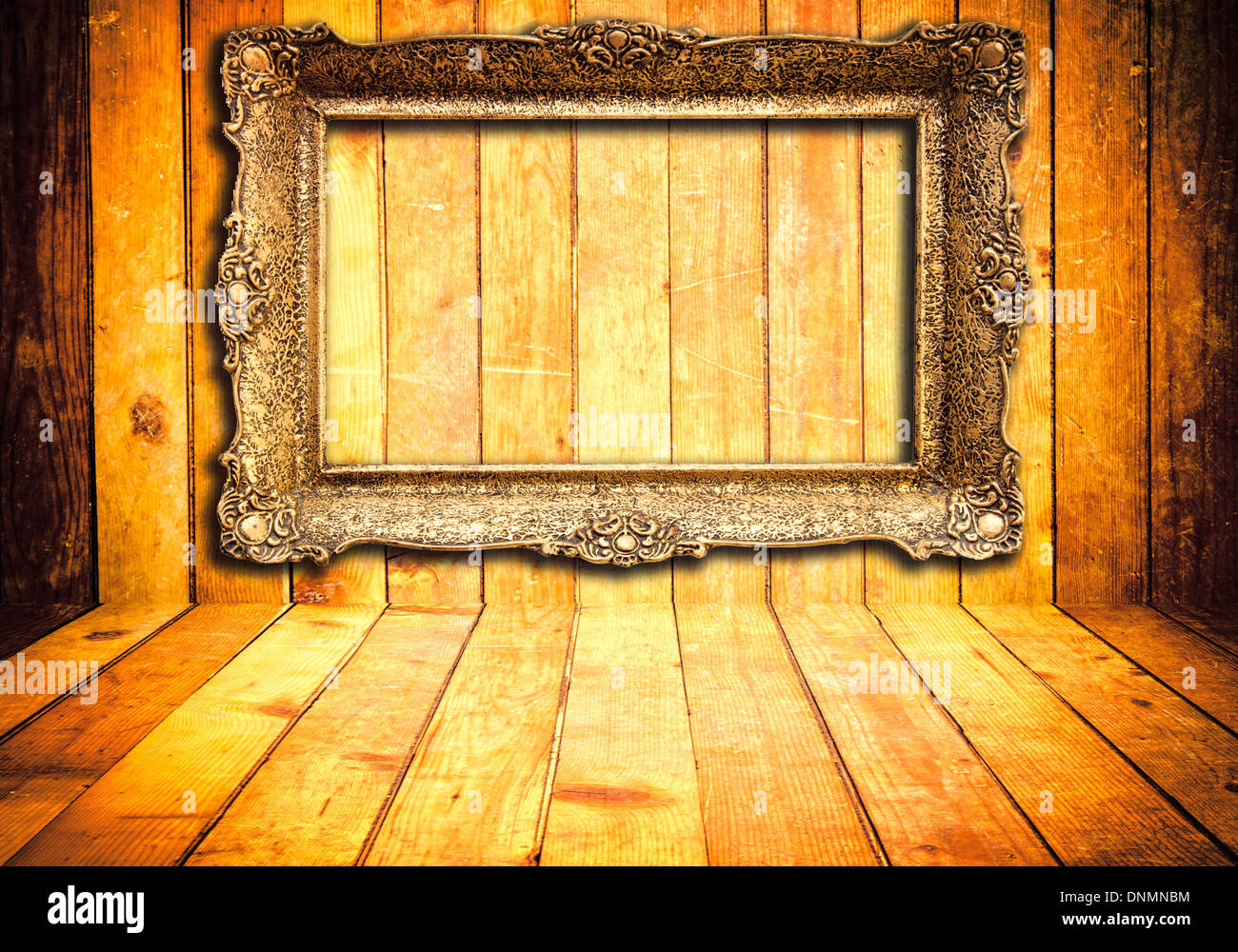 Old wooden background with vintage empty frame Stock Photo - Alamy