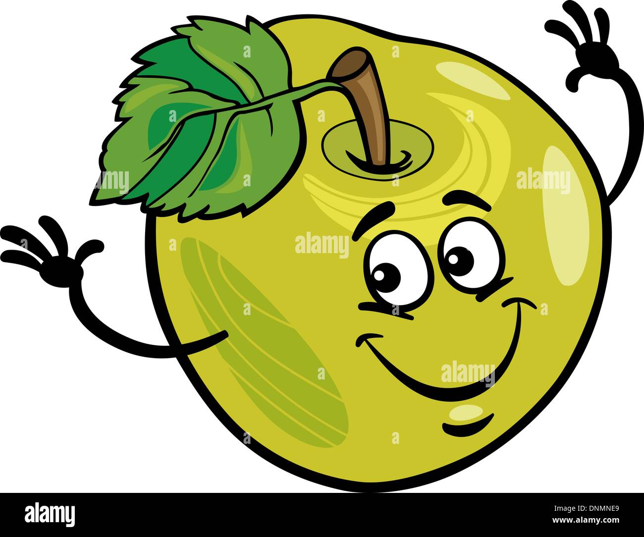 Cartoon Illustration of Funny Green Apple Fruit Food Comic Character