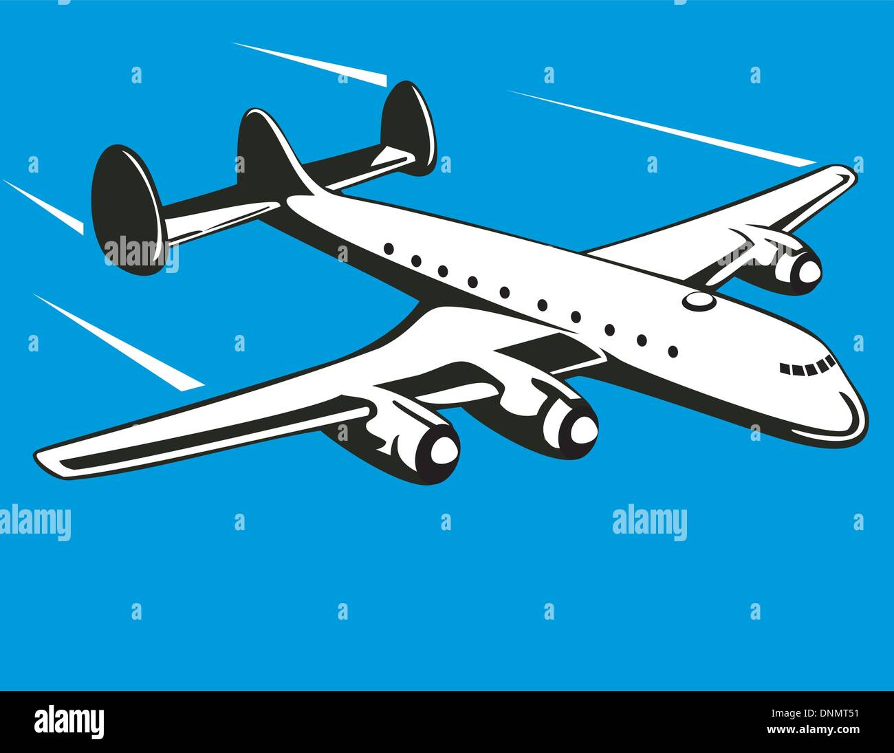 Illustration of a propeller airplane airliner on flight flying isolated