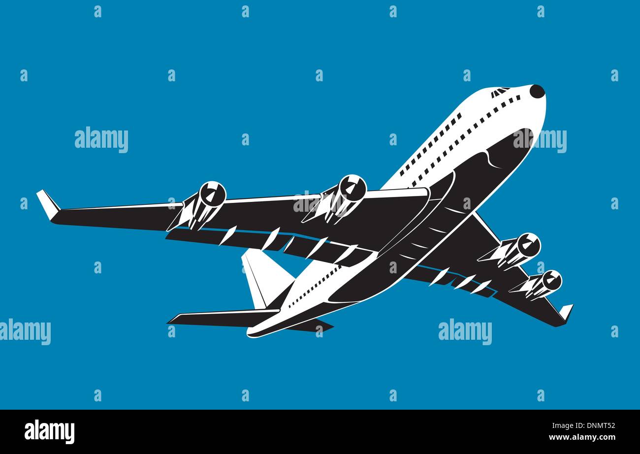 illustration of a commercial jet plane airliner on flight flying  isolated background Stock Vector