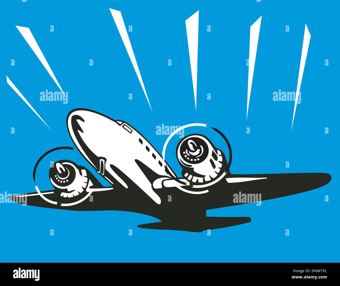 Illustration of a propeller airplane airliner on flight flying isolated