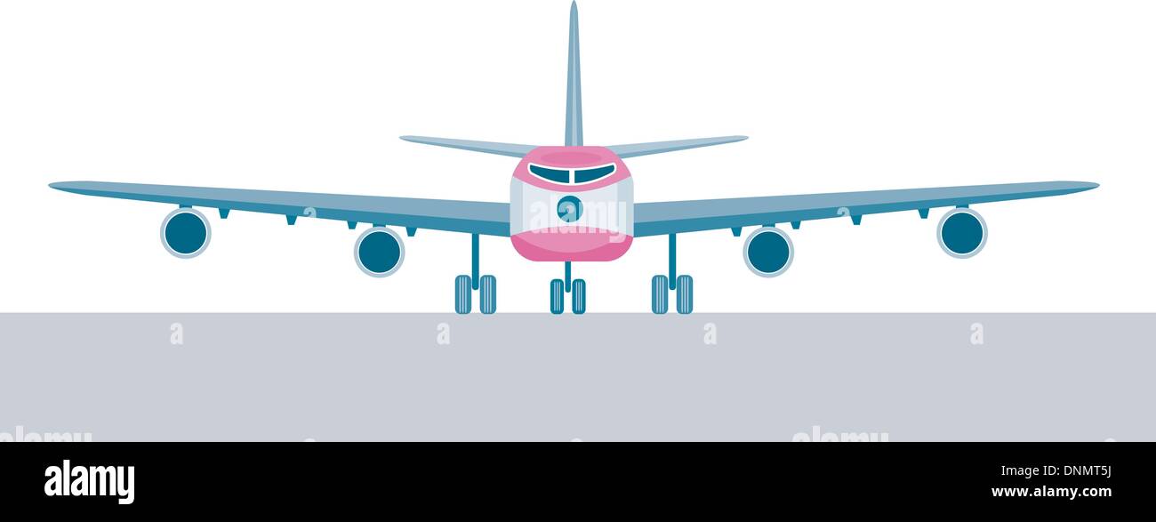illustration of a commercial jet plane airliner on flight front view  isolated background Stock Vector