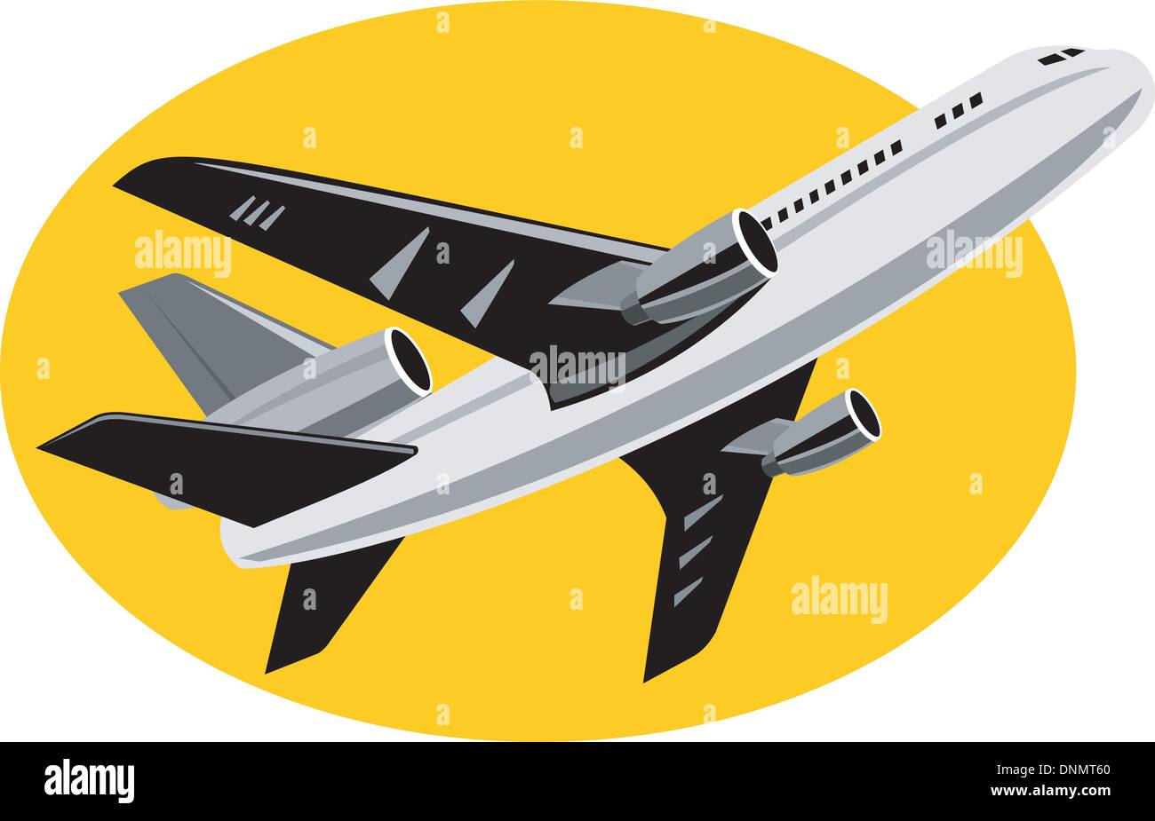illustration of a commercial jet plane airliner on flight flying taking off isolated background Stock Vector