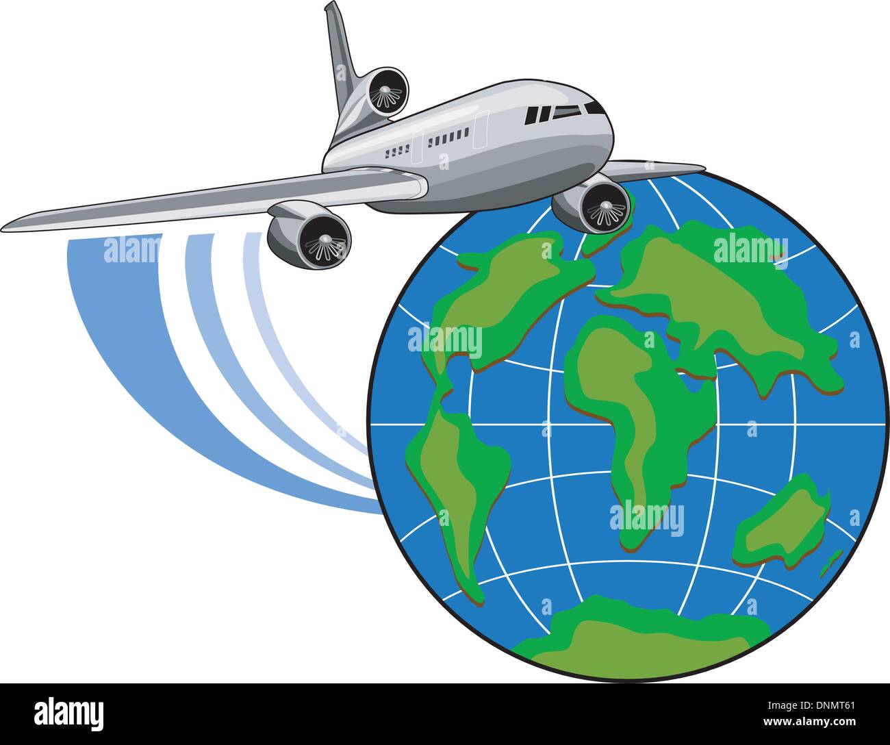 Illustration of a commercial jet plane airliner with globe world on isolated background Stock Vector