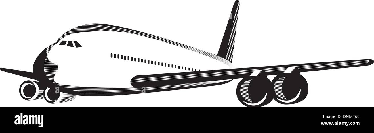 illustration of a commercial jet plane airliner on flight flying  isolated background Stock Vector