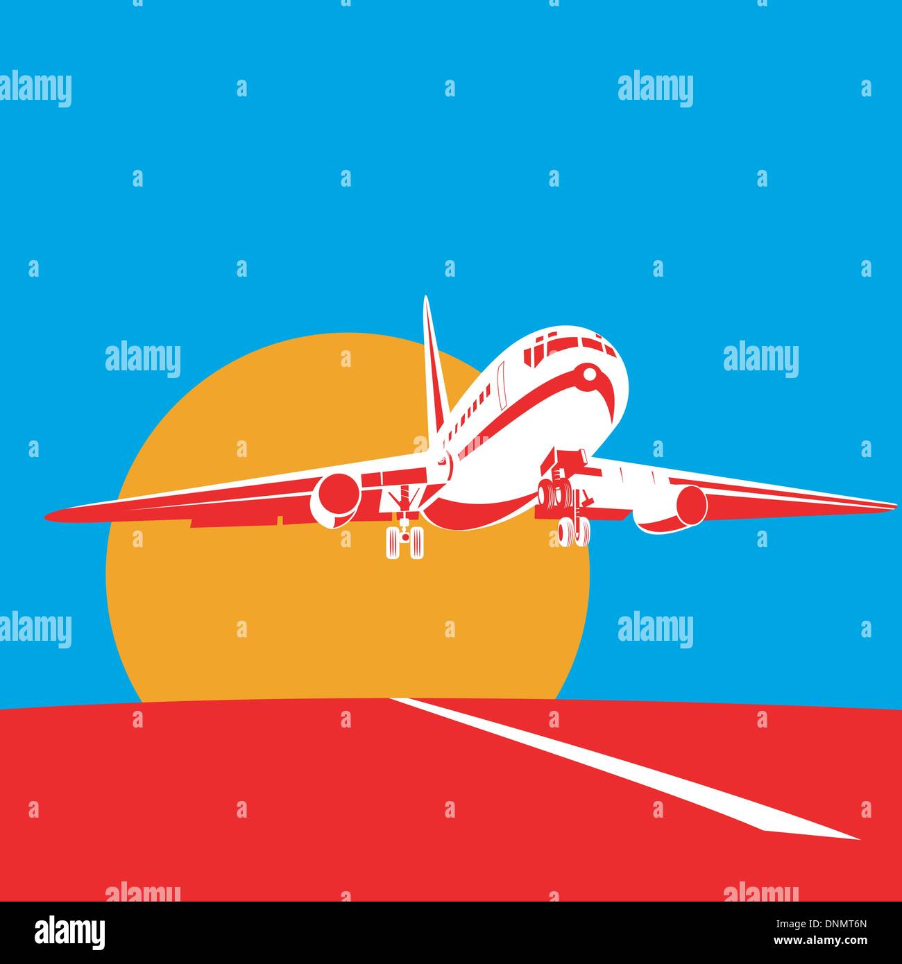 illustration of a commercial jet plane airliner on flight flying taking off isolated background Stock Vector