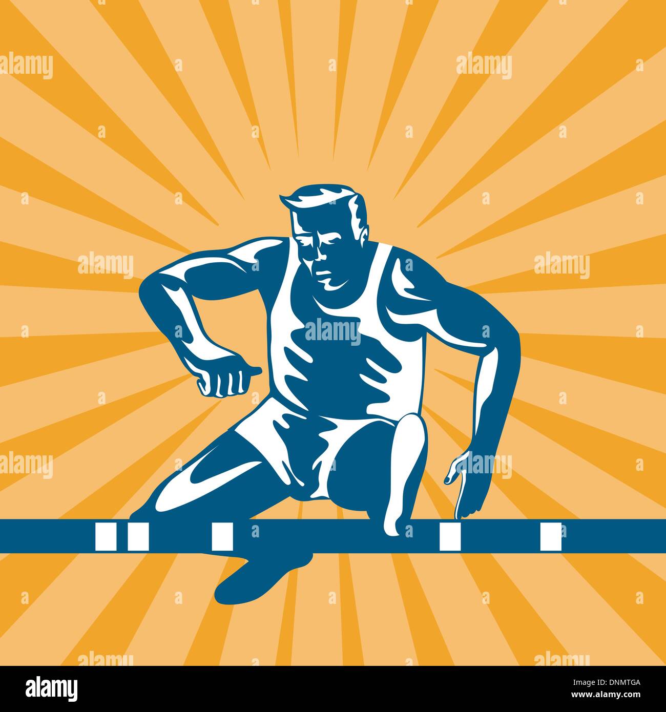 Illustration of a track and field athlete jumping hurdles done in retro ...