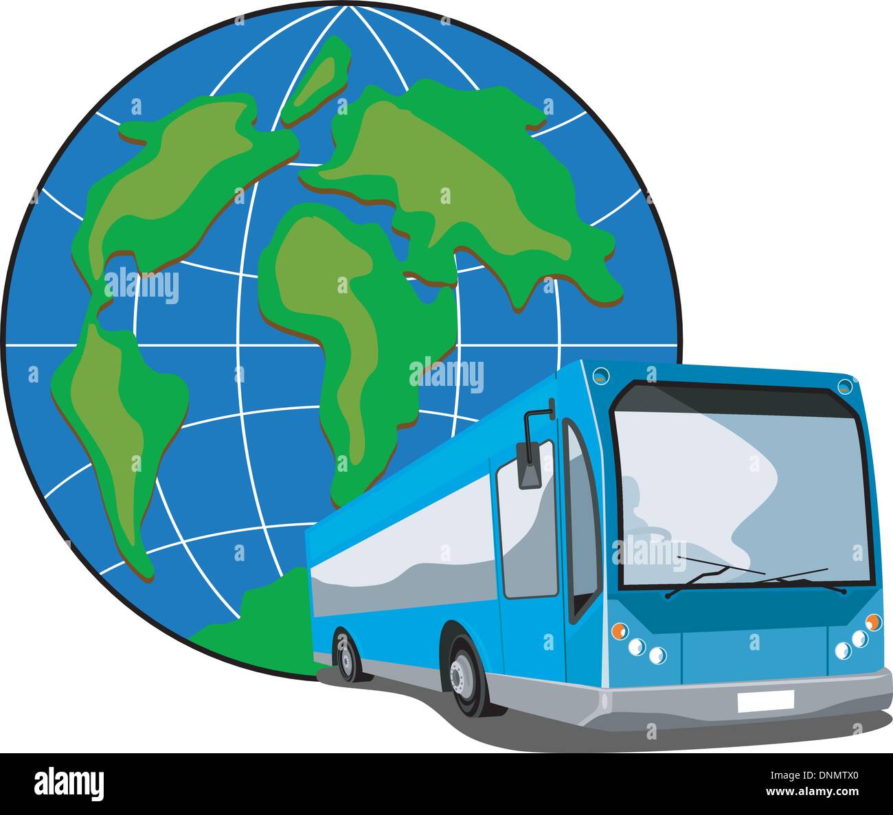 Illustration of a shuttle coach bus with world globe on isolated