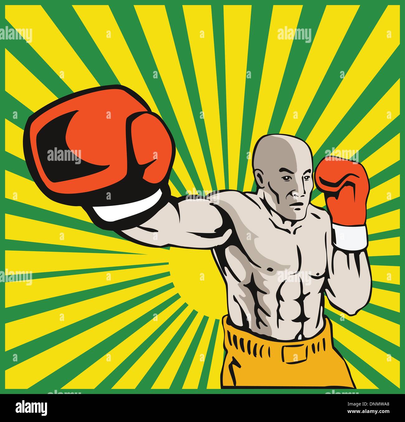 Illustration of a boxer jabbing punching front view done in retro style Stock Vector