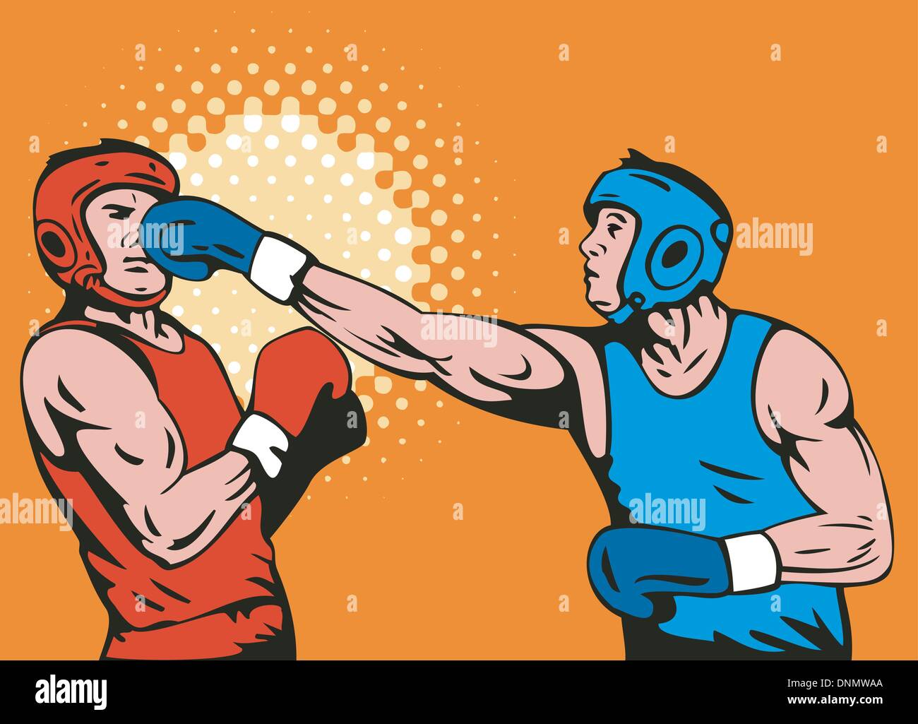 illustration of a boxer connecting a knockout punch retro Stock Vector