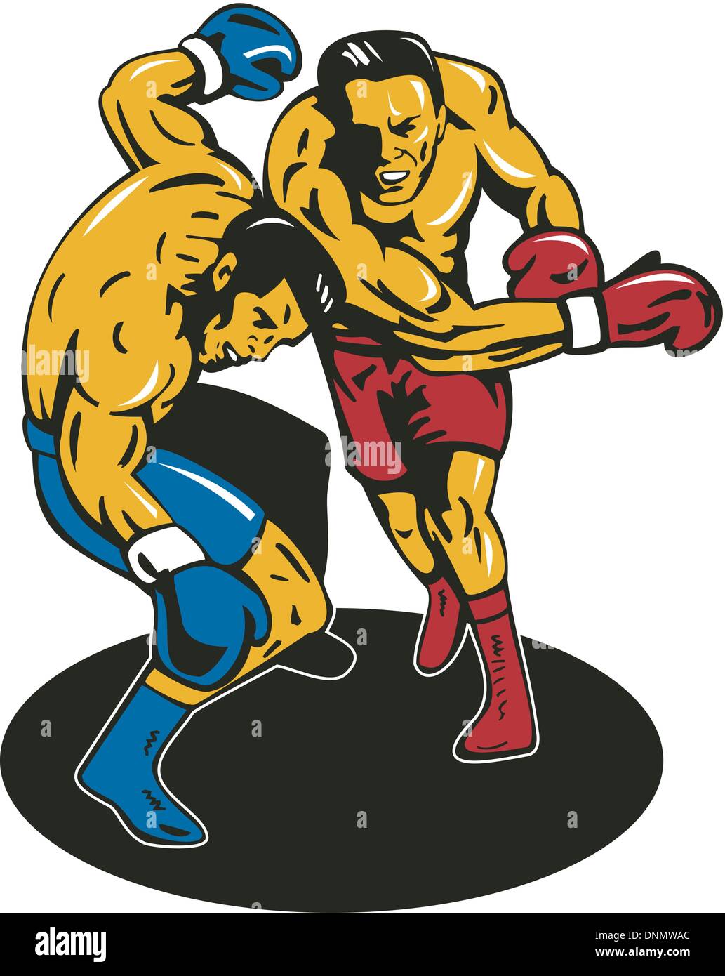 illustration of a boxer connecting a knockout punch retro style Stock