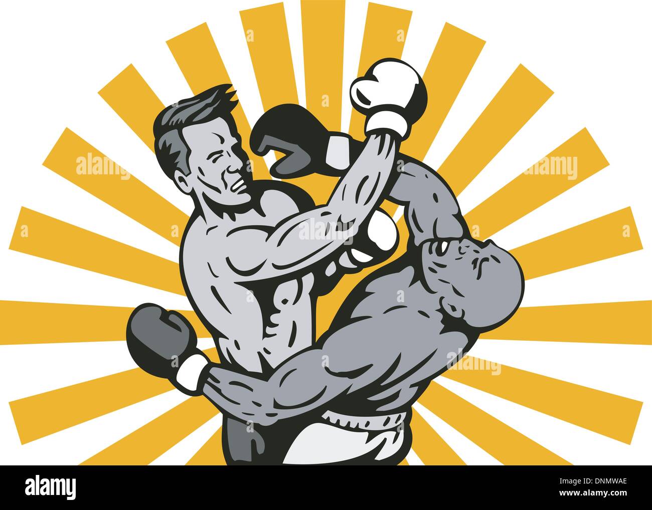 illustration of a boxer connecting a knockout punch done in retro style