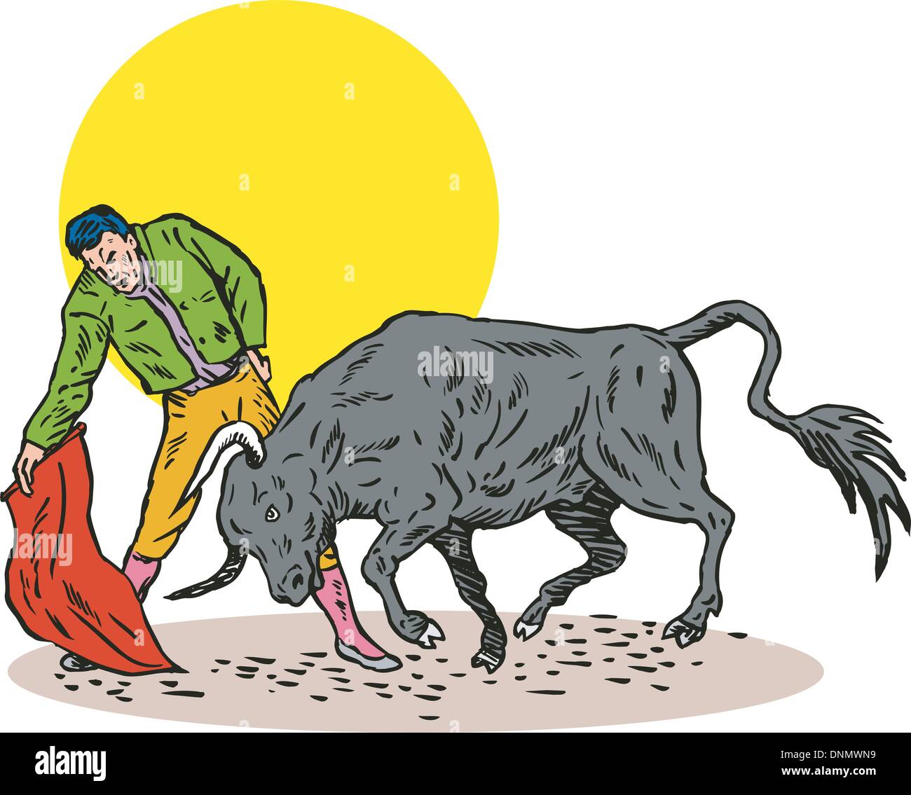 Illustration of a matador bullfighter with cape done in retro style ...