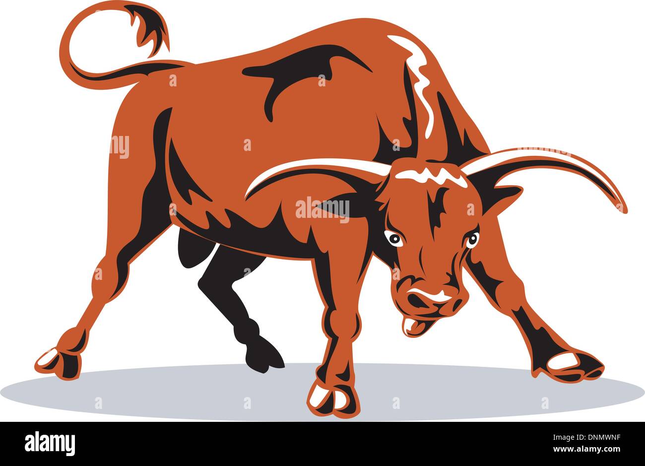 illustration of a raging bull charging attacking on isolated white