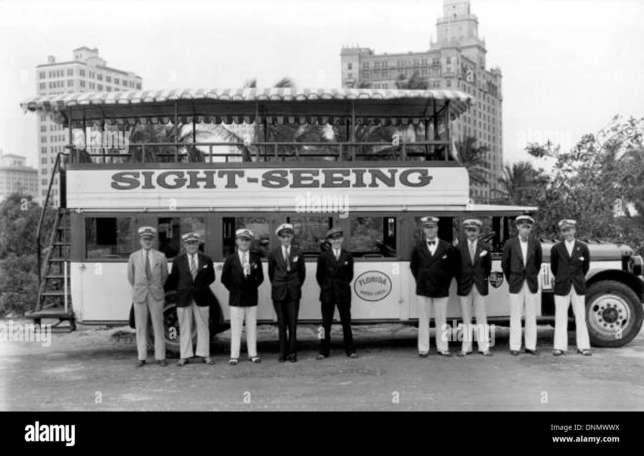 Sightseeing bus and crew: Miami, Florida Stock Photo