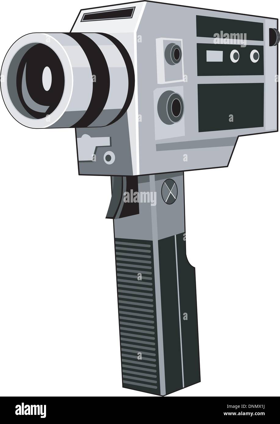 Illustration of a vintage video camera done in retro style. Stock Vector