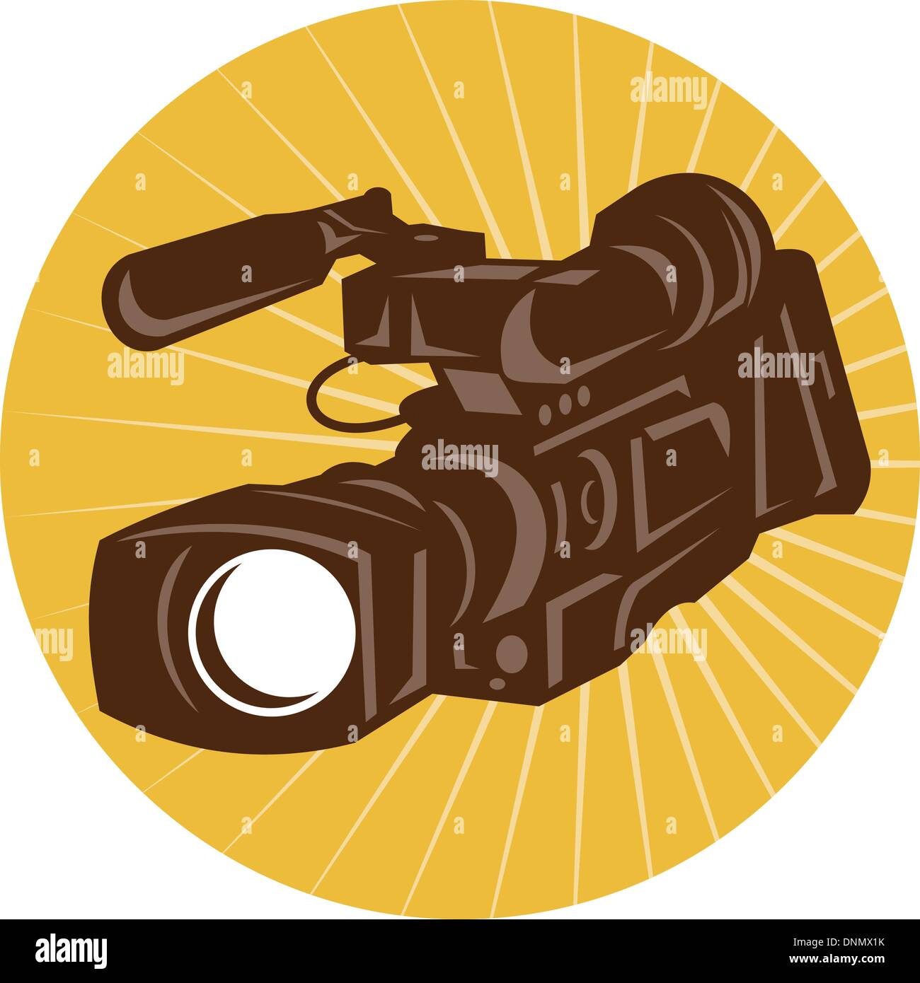Illustration of a professional video camera camcorder recorder done in retro style set inside circle. Stock Vector