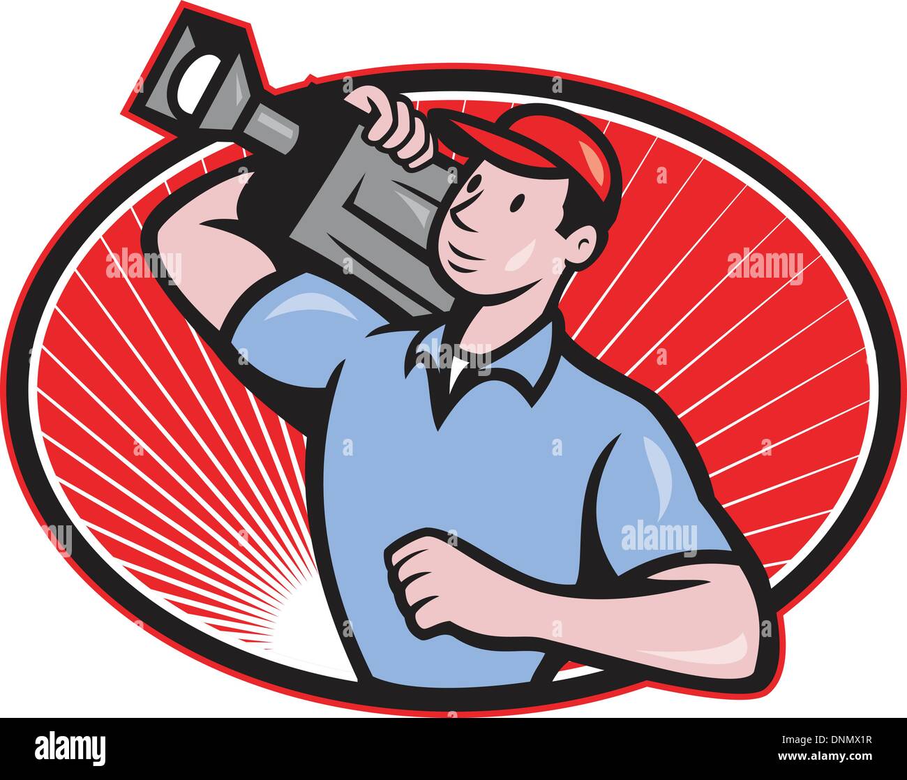 Illustration of a cameraman film crew carrying video movie camera set  inside oval done in cartoon style Stock Vector Image & Art - Alamy