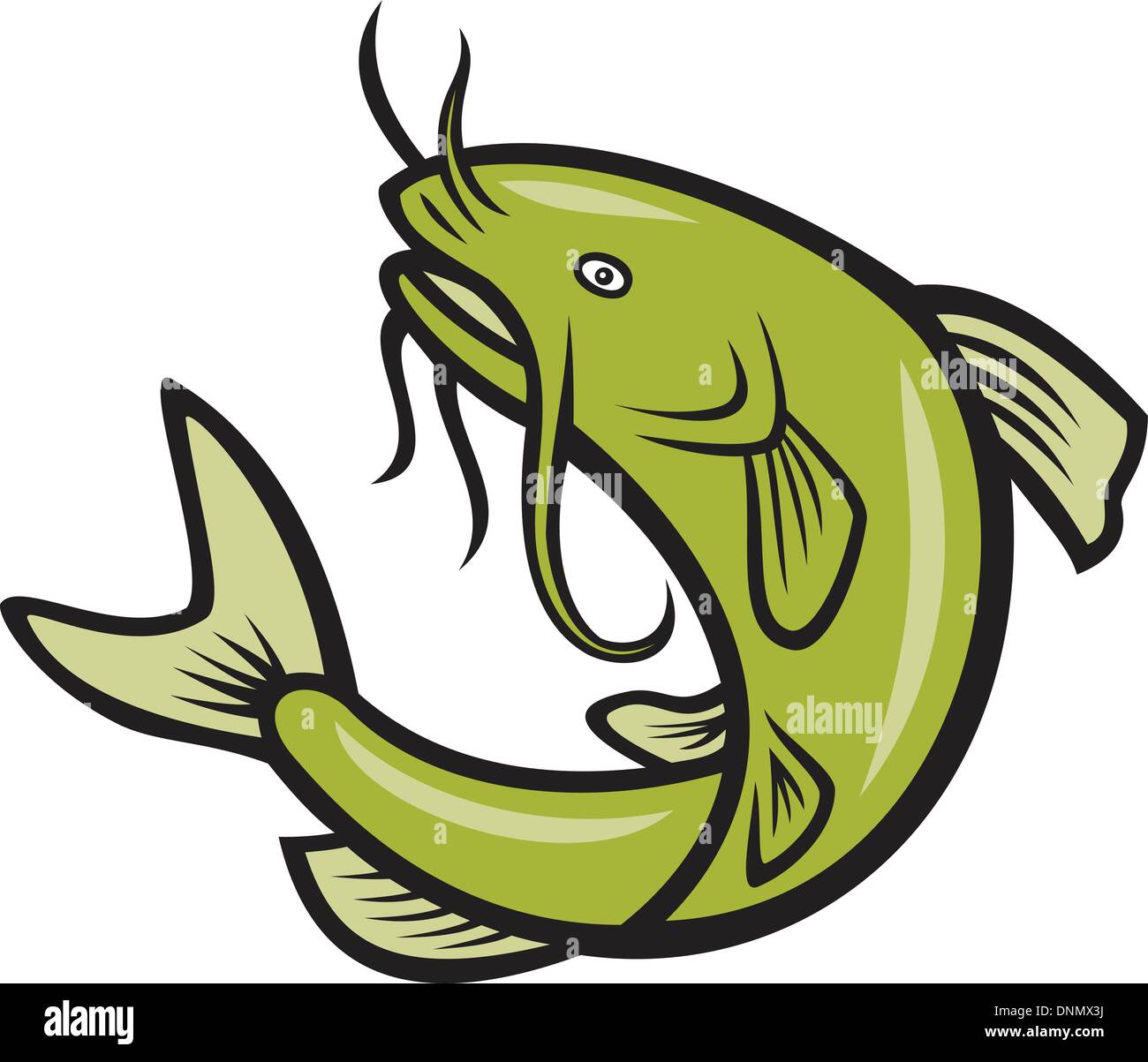 Illustration of a catfish jumping done in cartoon style. Stock Vector