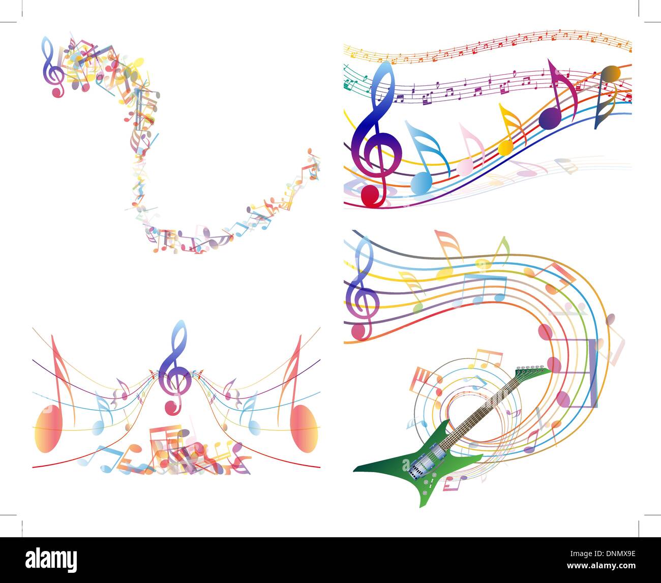 Multicolour musical notes staff background. Vector illustration with ...