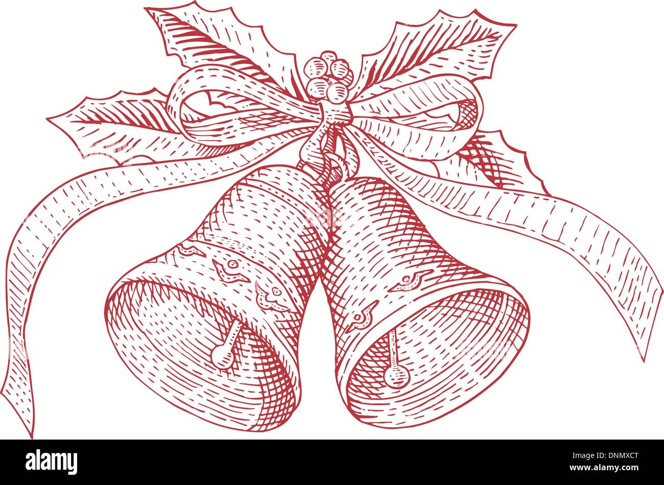 Illustration of Christmas bells with ribbon set in white background ...