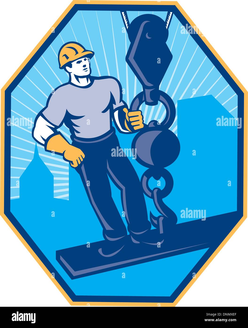 Illustration of construction worker riding on i-beam girder with ball ...