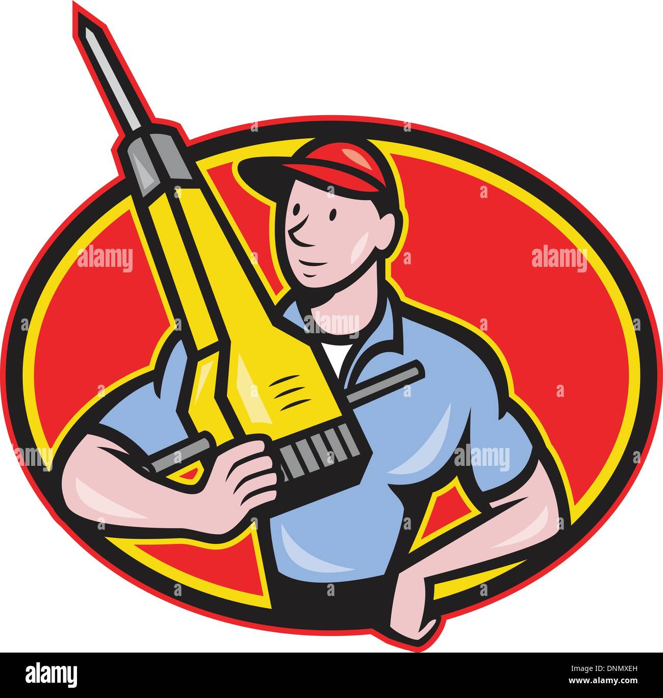 Illustration of a construction worker with jack hammer pneumatic drill