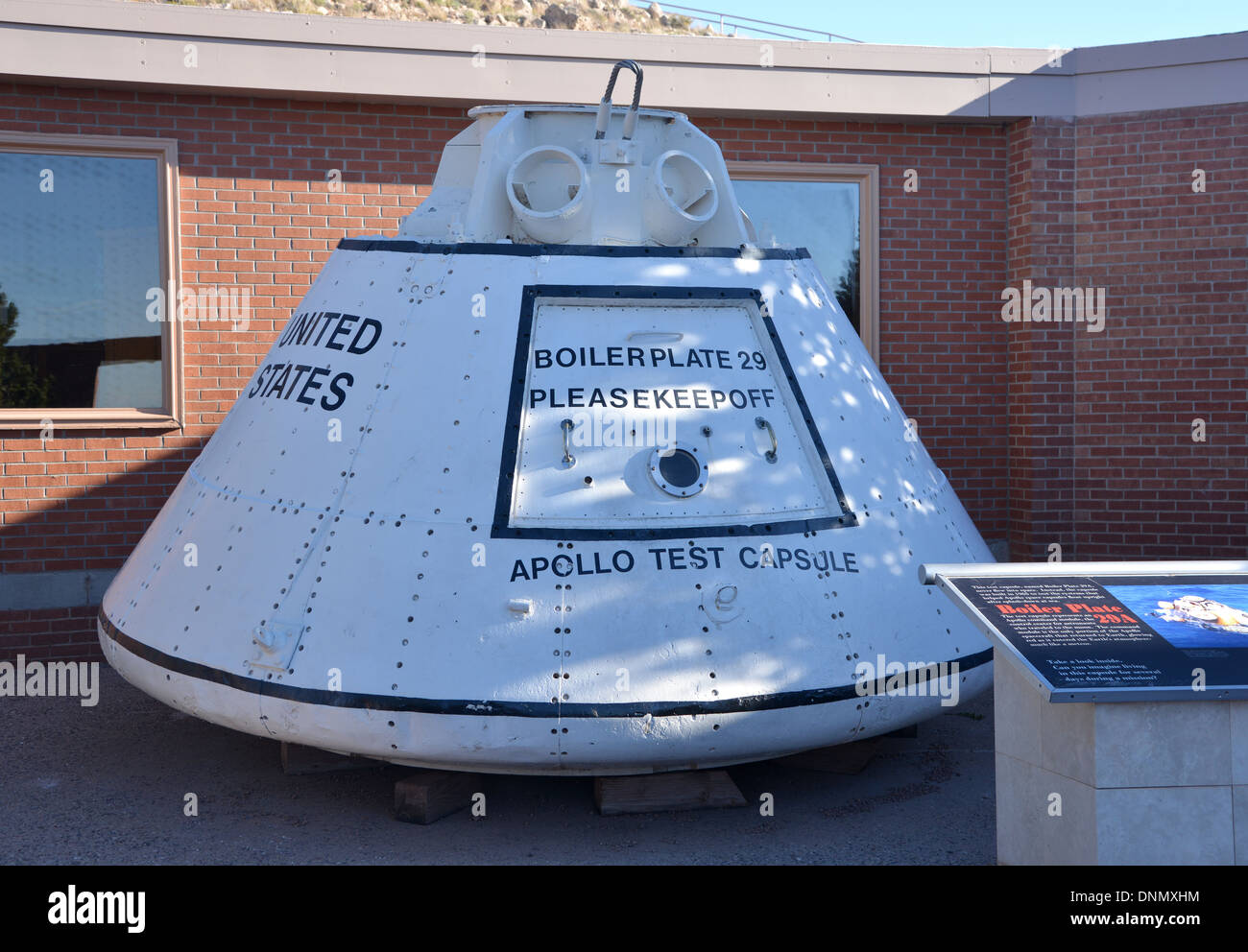 Apollo test capsule Boilerplate 29, NASA moonshot prototype space capsule at Meteorite Crater in Arizona Stock Photo