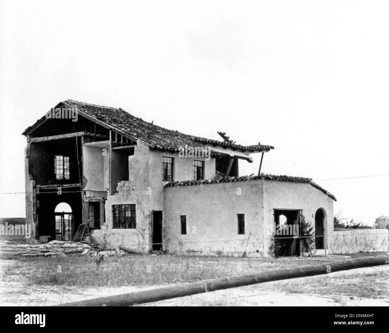 Home damaged by the 1926 hurricane: Miami Beach, Florida Stock Photo