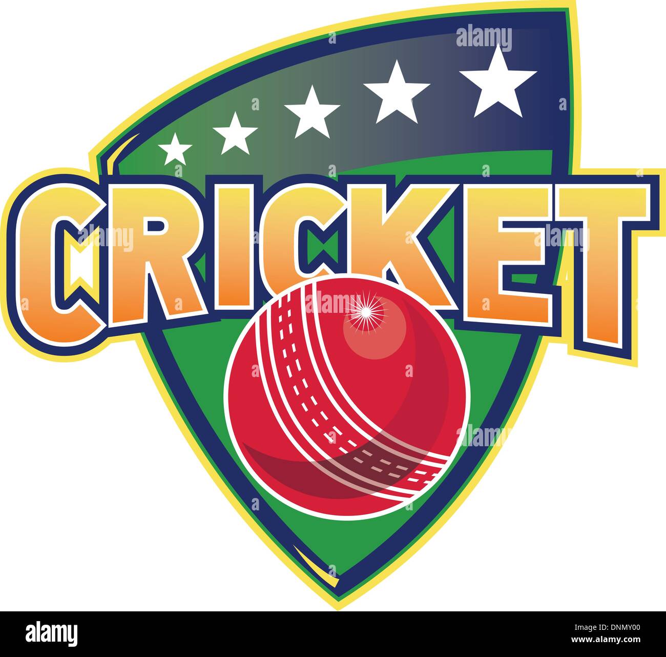 illustration of a cricket sports ball with shield and stars on isolated