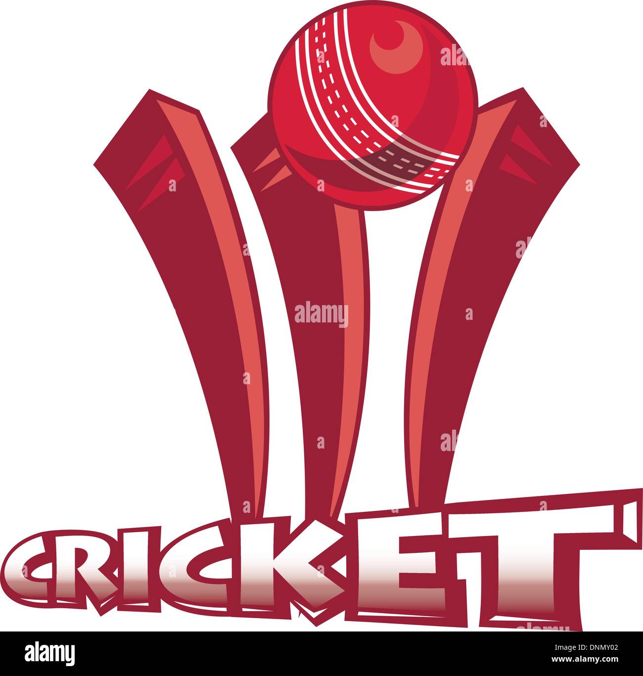 illustration of a cricket sports ball bowling over wicket on isolated