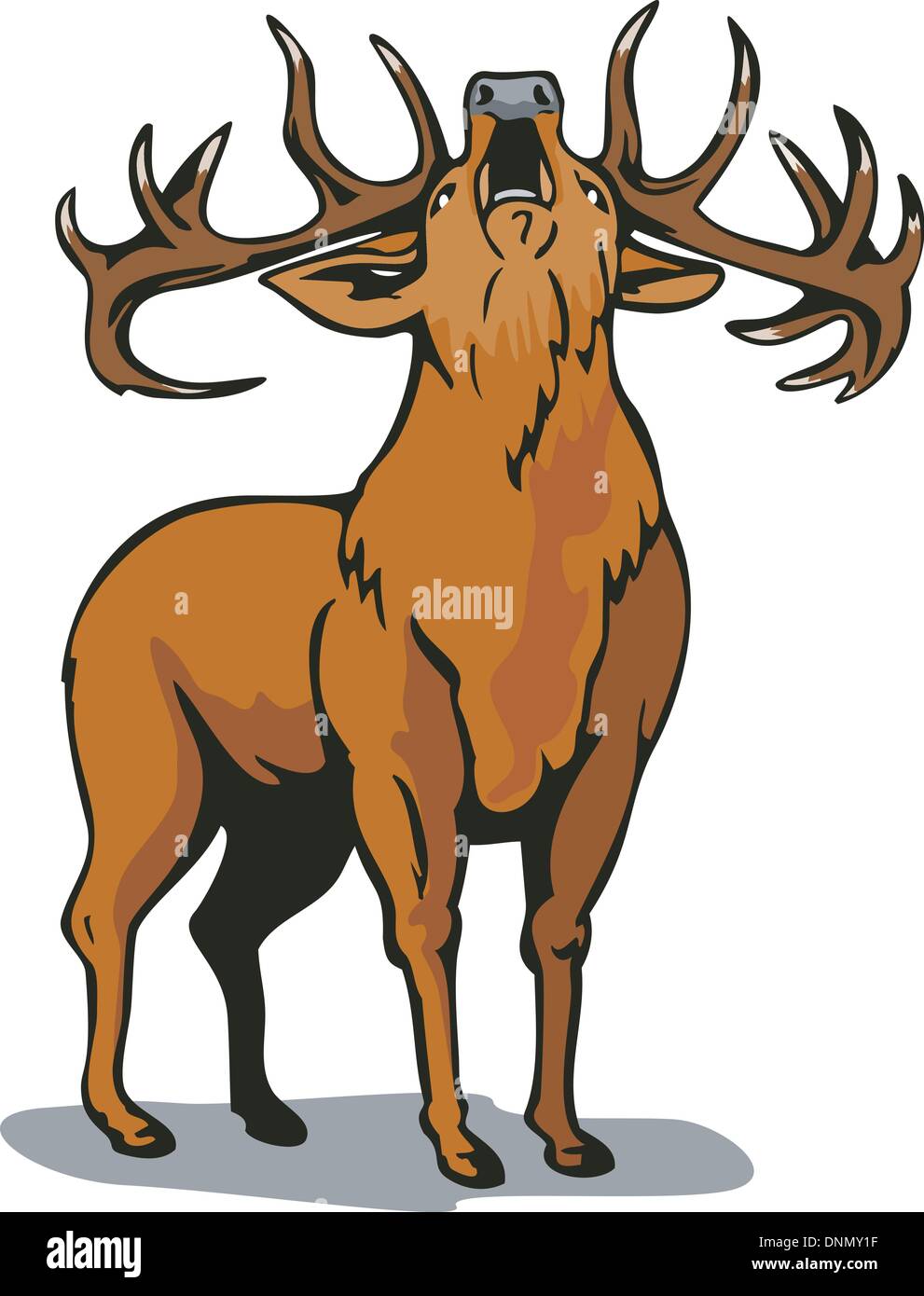 Illustration of a deer roaring isolated on white background done in retro style. Stock Vector