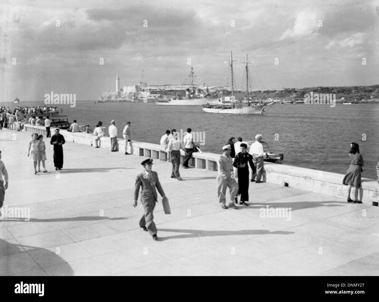 New merchant marine ship entering Havana harbor Stock Photo