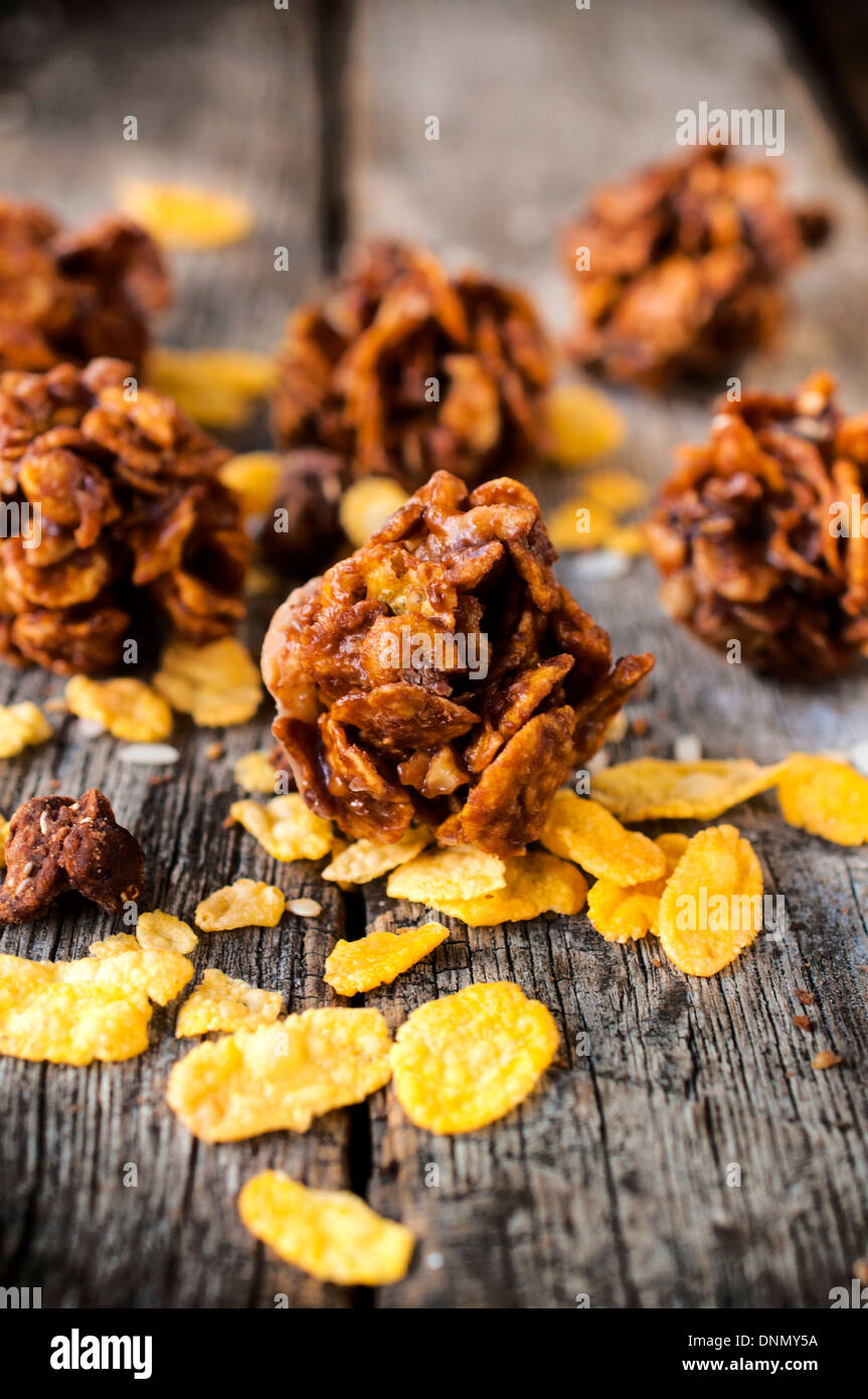 Selective focus on the front corn flakes cookie Stock Photo