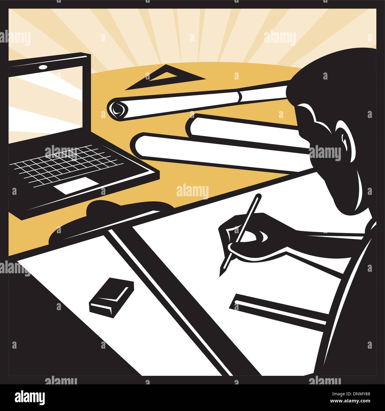illustration of an architectural draftsman or architect drawing board