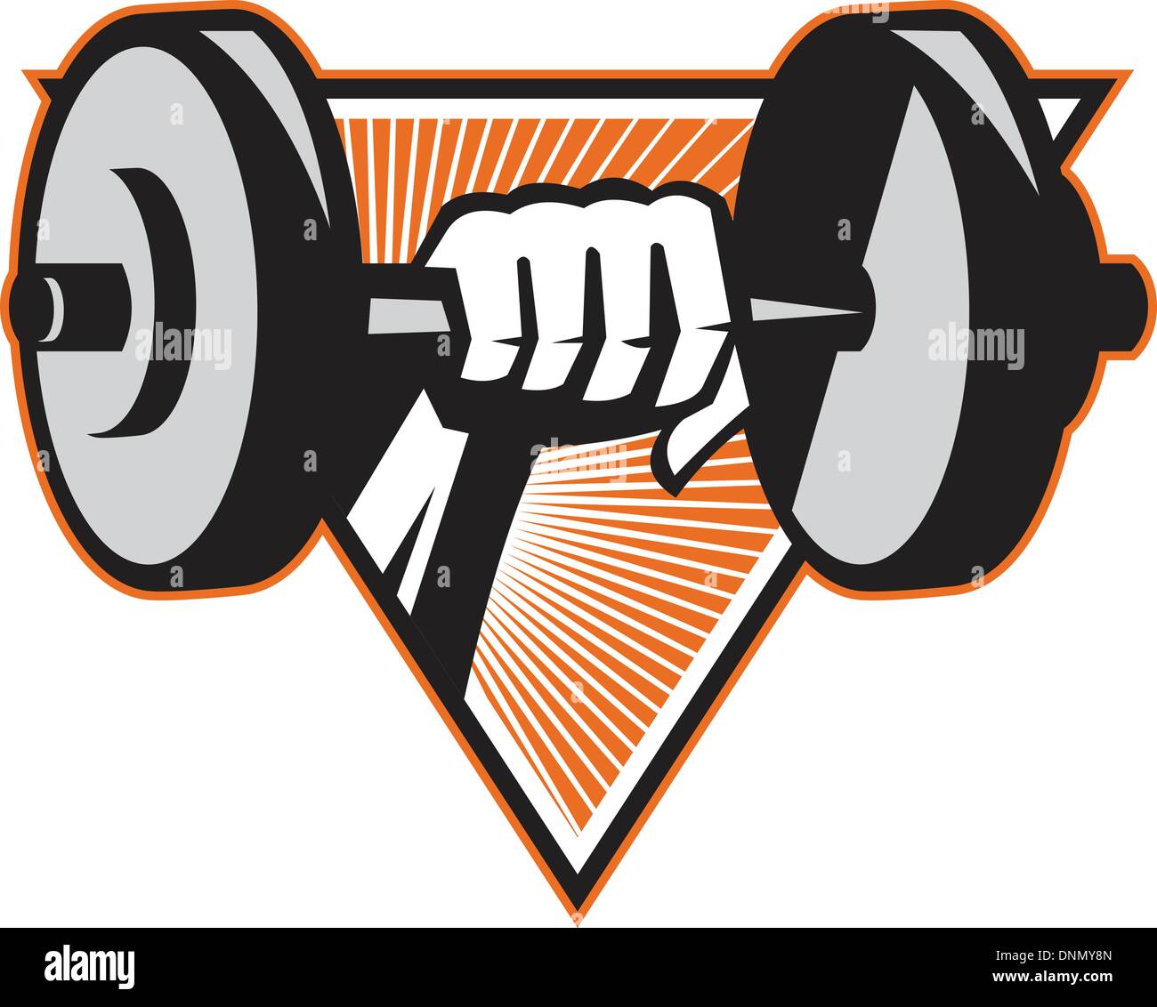 Illustration of a hand lifting dumbbell weight training set inside