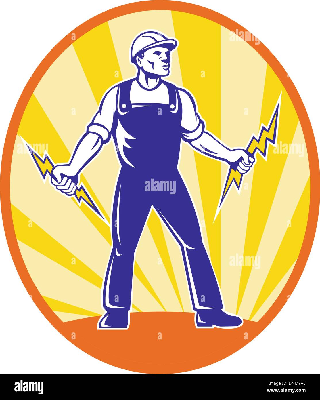 Illustration of power lineman electrician repairman worker holding