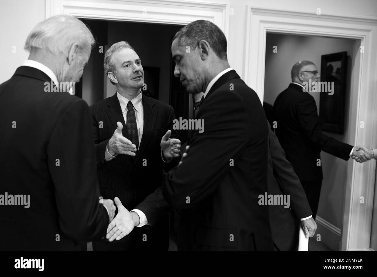 US President Barack Obama meets with the House Democratic Leadership in the White House October 15, 2013 in Washington, DC. Stock Photo