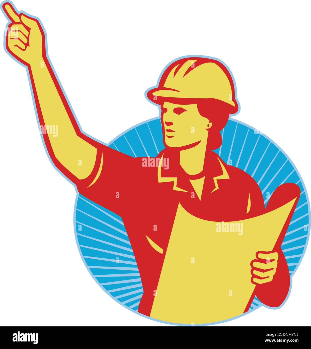 Illustration of a female construction engineer worker with blue print ...