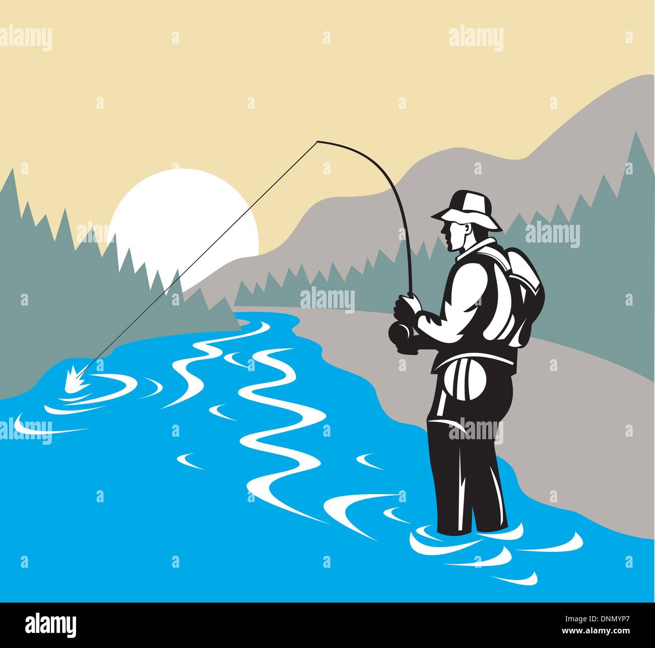 illustration of a fly fisherman casting rod and reel done in retro style  Stock Vector Image & Art - Alamy