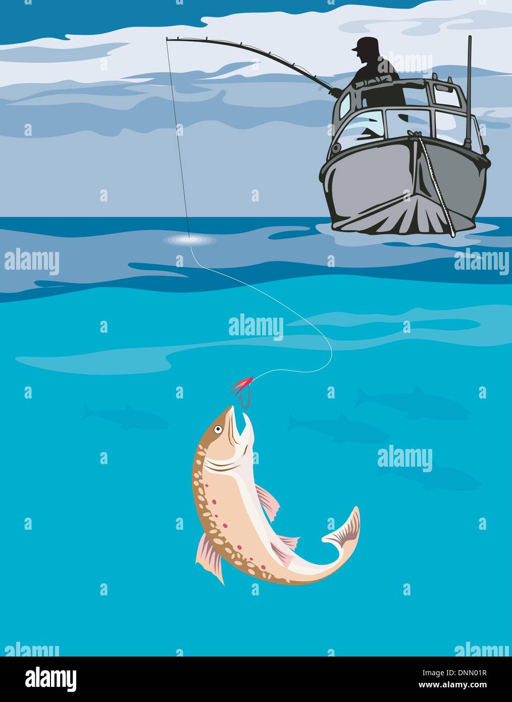 Fisherman Catching Fish - Retro Clipart Illustration Stock Vector Image &  Art - Alamy