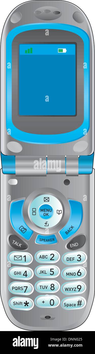 Illustration of an opened flip phone isolated on white background done ...