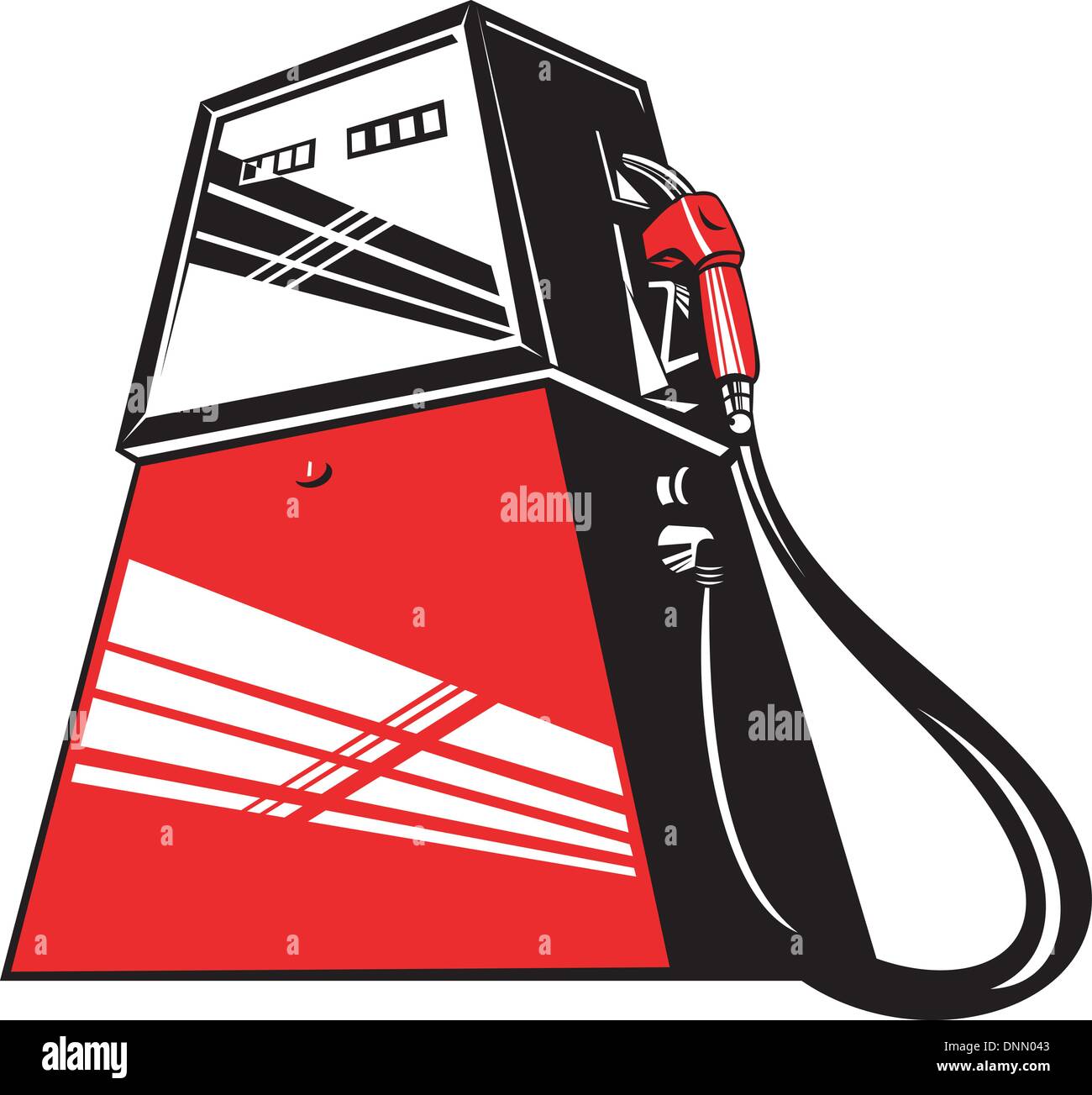 Illustration of a gas gasoline fuel pump station with nozzle done in retro style Stock Vector
