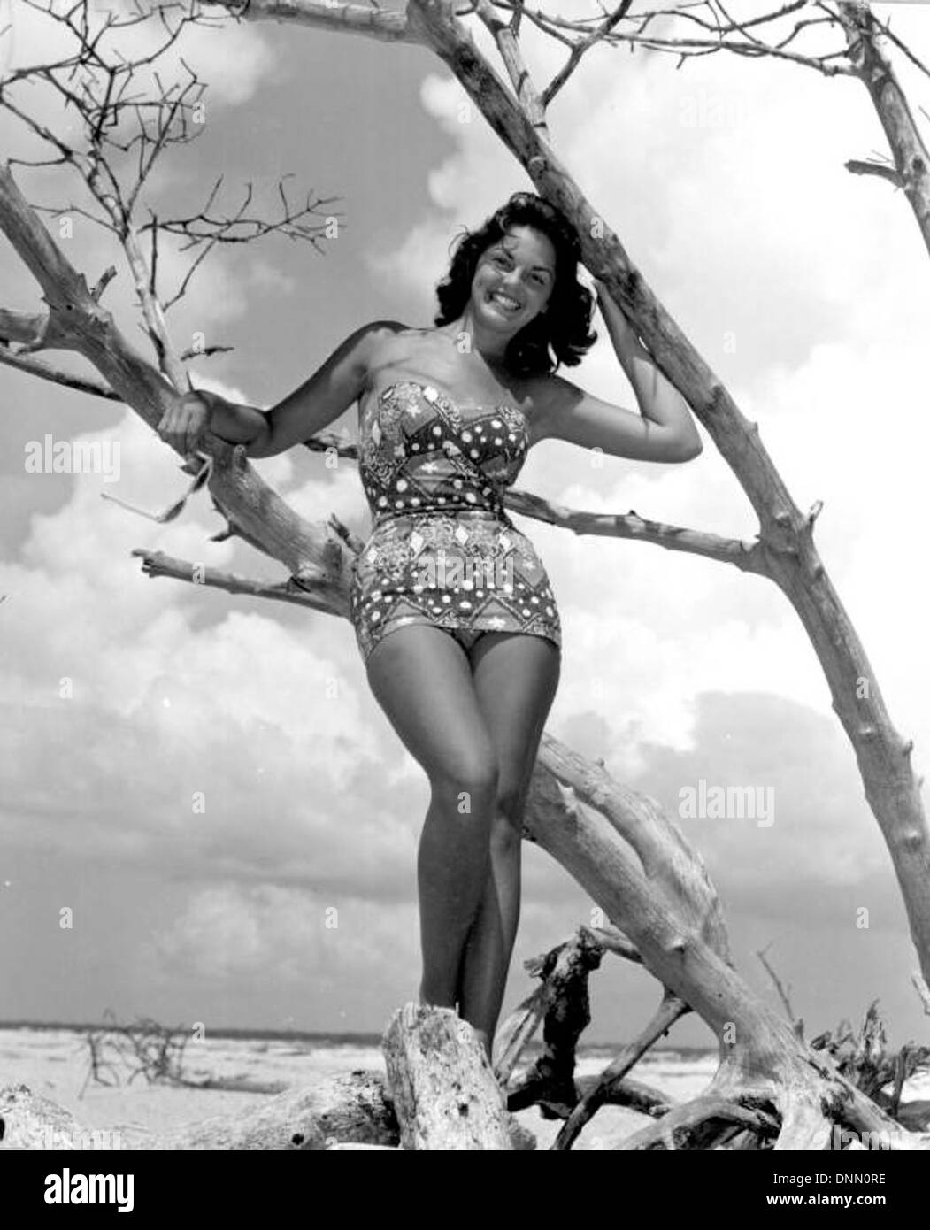 Carol Clough modeling on Clearwater Beach, Florida Stock Photo