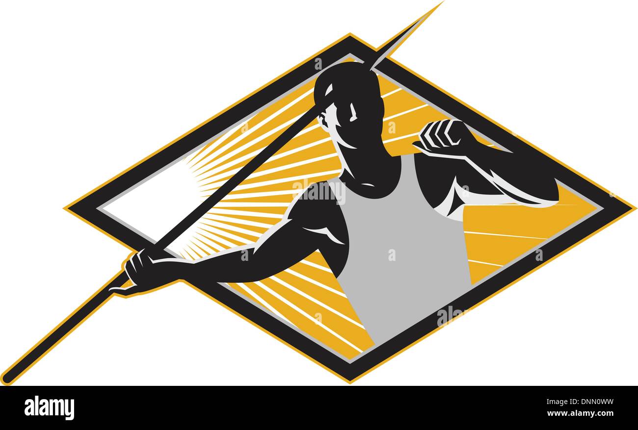 Illustration of a track and field athlete javelin throw spear throwing