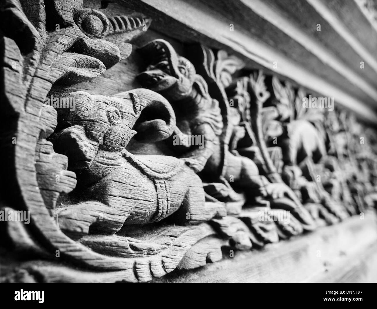Wooden carvings in Patan's Durbar Square, Nepal Stock Photo