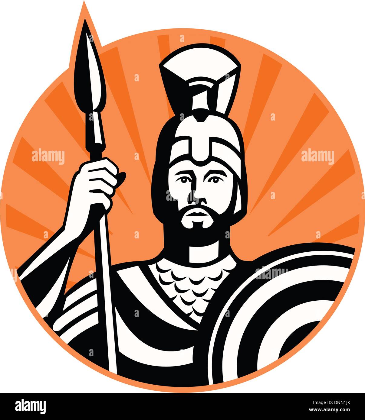 Illustration of a roman centurion soldier fighting with spear and