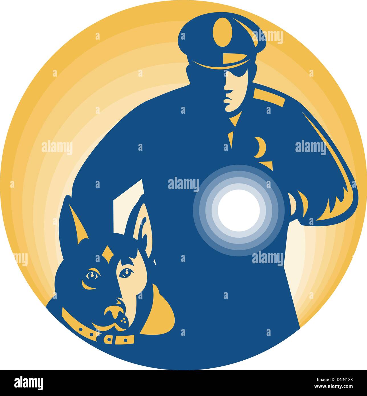 Illustration of a security guard policeman with police guard dog and ...