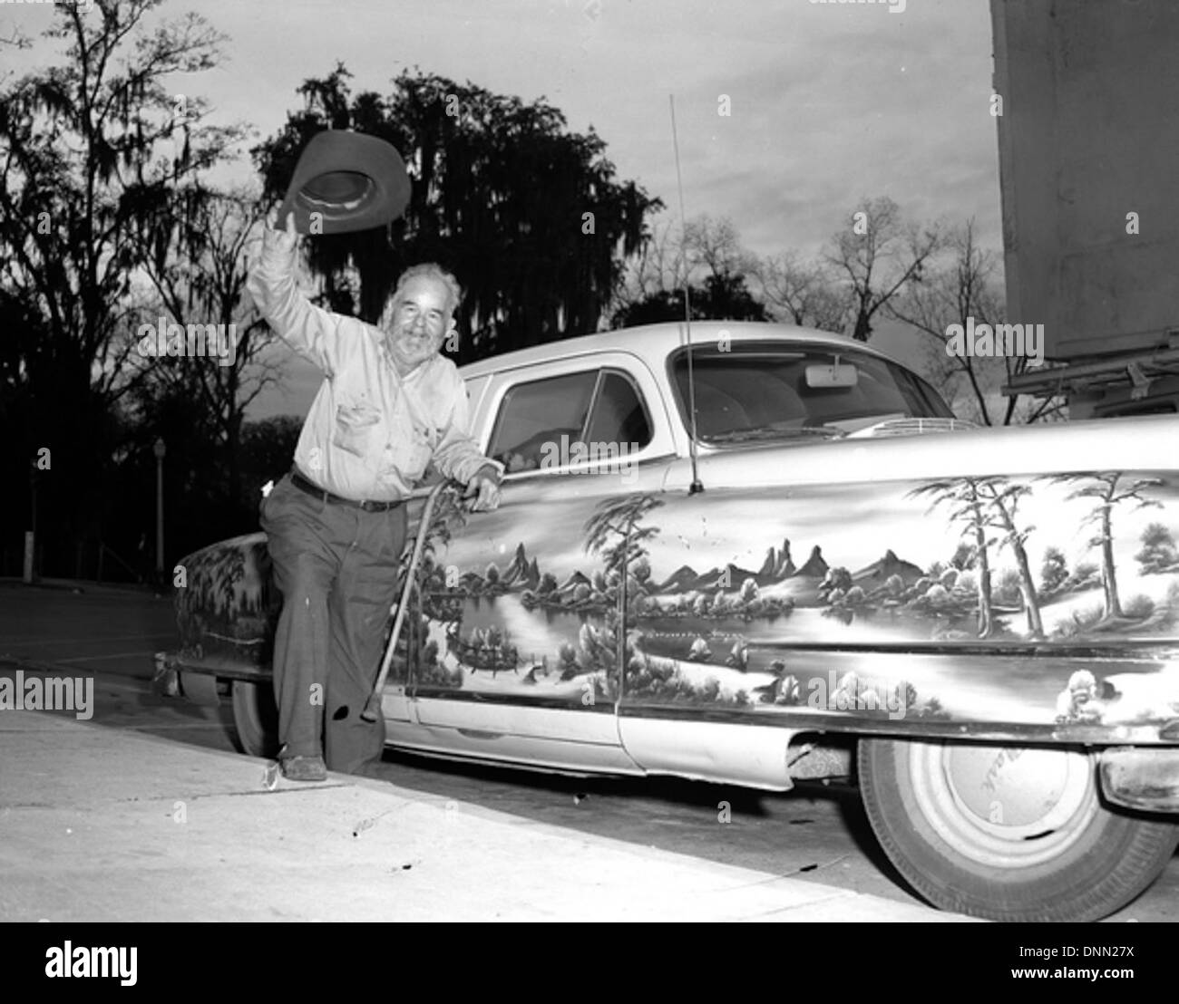 Paul Hubbard with his custom painted car in Tallahassee, Florida Stock Photo